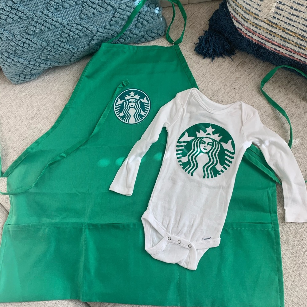 Starbucks apron & onesie (12 mo) “Baby Latte”